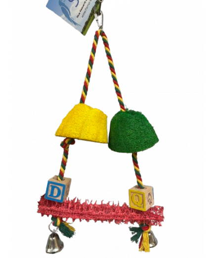 Parrot-Supplies Coloured Loofah Swing With Bells Parrot Toy